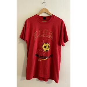 Vintage Red Single-stitch 1993 KISS Kalamazoo Michigan Soccer Shootout T-shirt